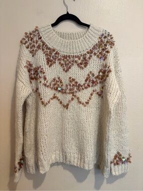 Zara Coffee Cream Oversized High Round Neckline Wool Blend Sweater, size M